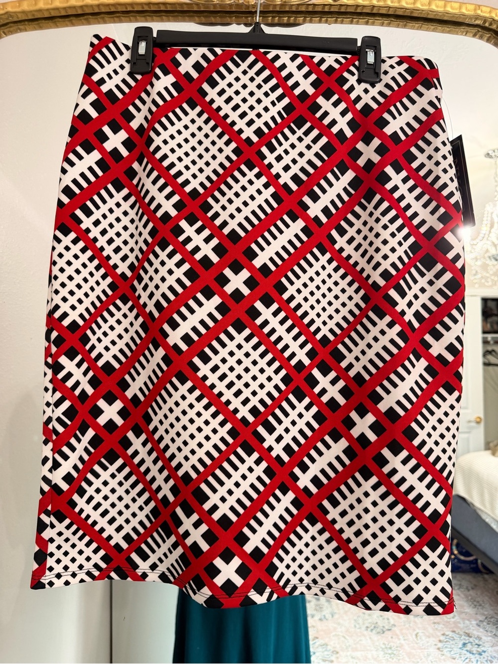 Printed Midi Skirt in Red, Black & White